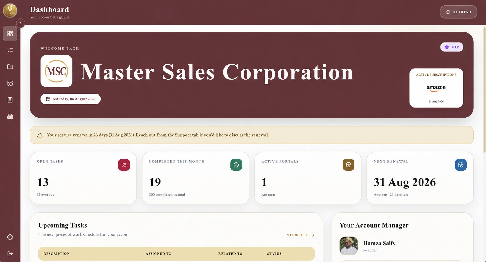 TCS Client Portal compact navigation view