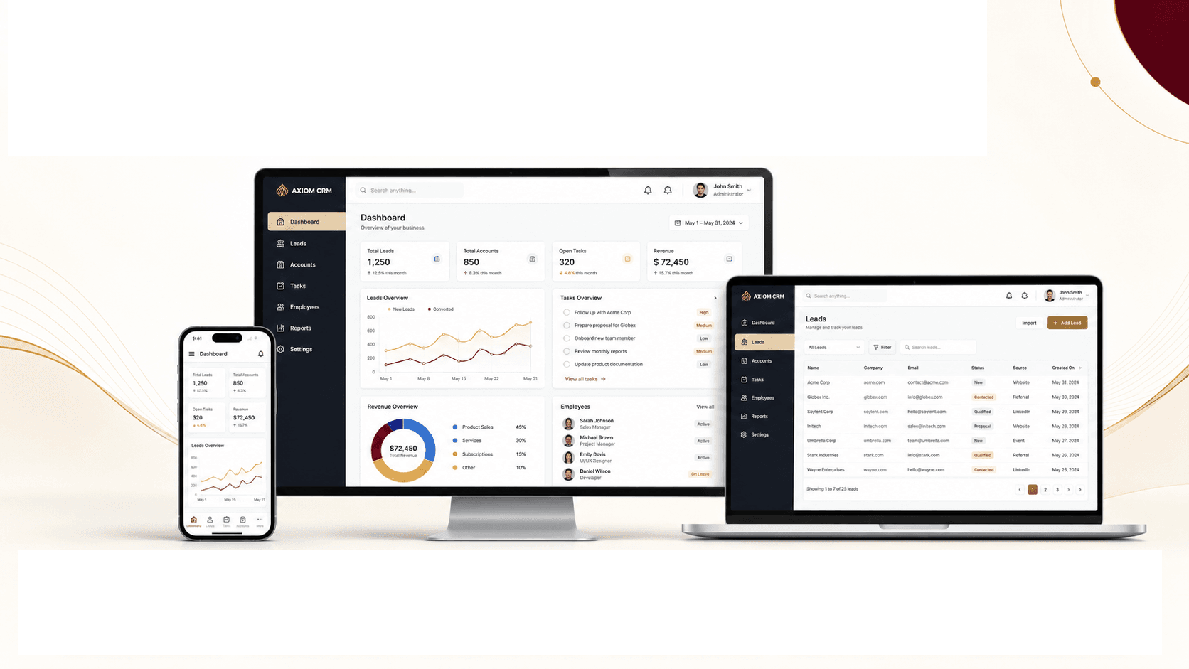 Responsive software dashboard preview
